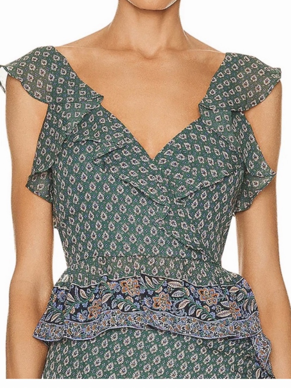 Veronica Beard Green Floral Ruffle Wrap Top size 4